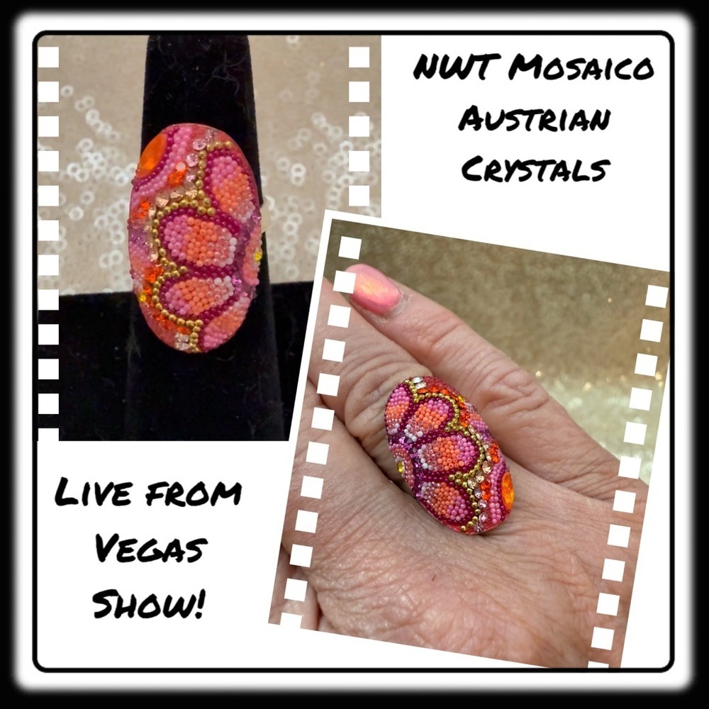 NWT Gorgeous Austrian Crystal / 925 Silver Adjustable ring from Mosaico